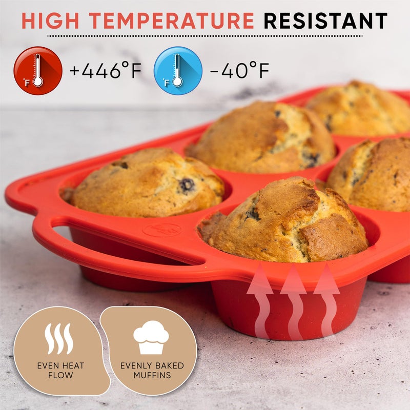 BAKE BOSS Silicone Jumbo Muffin Pan 6 Cupâ€“Non-Stick Cupcake Pans for Baking, Heavy-Duty Large Silicone Muffin Pans for Baking, BPA-Free, Easy-Release, Oven & Dishwasher Safe - Image 5